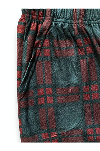 FORMO Erkek Kırmızı Ekose Süet Cepli Yüksek Kaliteli Yumuşak Kışlık Pijama Altı