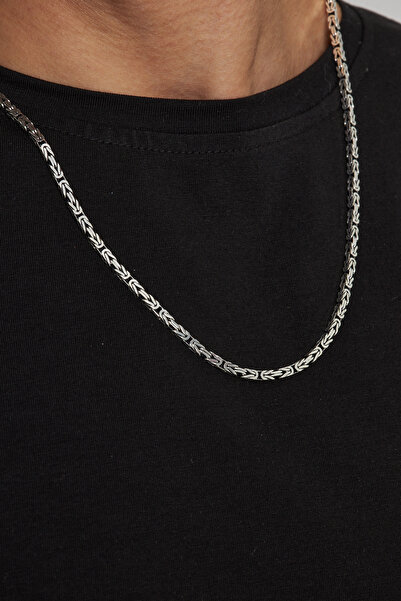 Ventino Silver 3mm Kral Kare 925 Ayar Gümüş Erkek Zincir Kolye Vek-3006