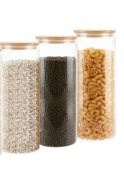ENYAZA(2024) 3 Pieces 1100 ml Luxury Round Pulses Set and Jar with Bamboo Lid