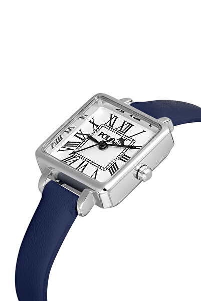 Polo Air ساعة يد نسائية بحزام جلدي باللون الأزرق الداكن والفضي - PL-1484B5x