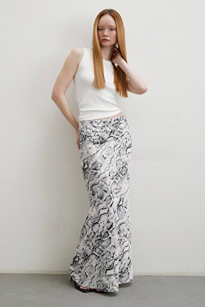 Never more White Patterned Maxi Skirt