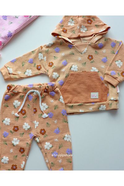 Necix's Design Patterned Soft Comfortable Fabric Hooded Baby Girl Set