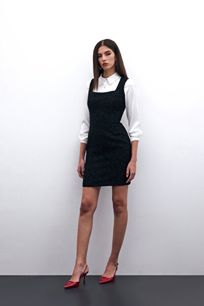 Sateen Mini Tüvit Elbise - Siyah