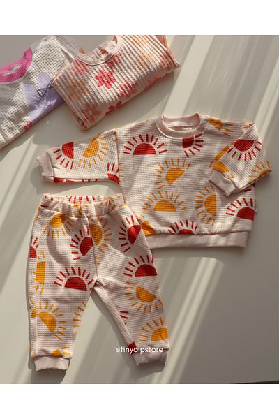 Necix's Design Patterned Waffle Fabric Soft Comfortable Fabric Soft Color Baby Girl Bottom Top Set