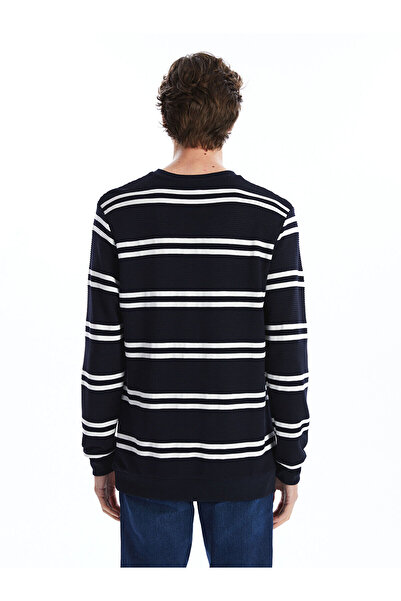 LC Waikiki Ανδρικό φούτερ με μακρυμάνικο ριγέ λαιμόκοψη SOUTHBLUE Navy Blue