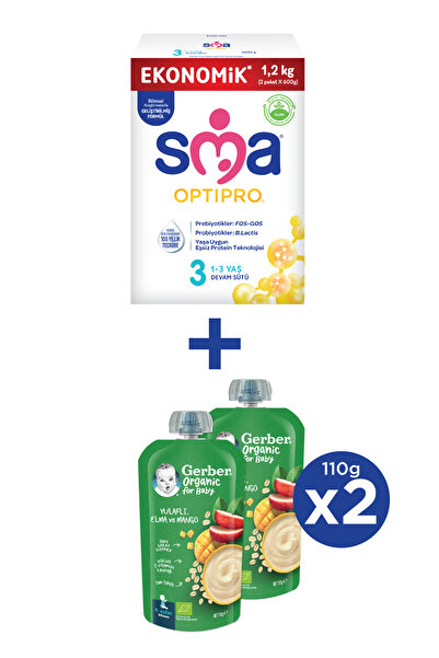 SMA Optıpro 3 Devam Sütü 1.2kg (2X600G) Gerber Organıc Yulaflı, Elma Ve Mango Püresi 2x110g