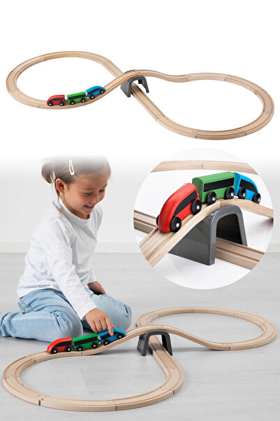 Binbirreyon Ahşap Tren Ve Ray Seti Köprülü 20 Parça Pc413