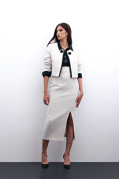 Sateen Short Jacket with Bead Accessories - Stone