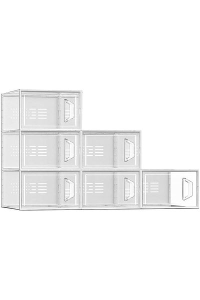 COOYA 6Pack Shoe Storage Box, ABS Clear Plastic Stackable Shoe Organizer for Close,Foldable