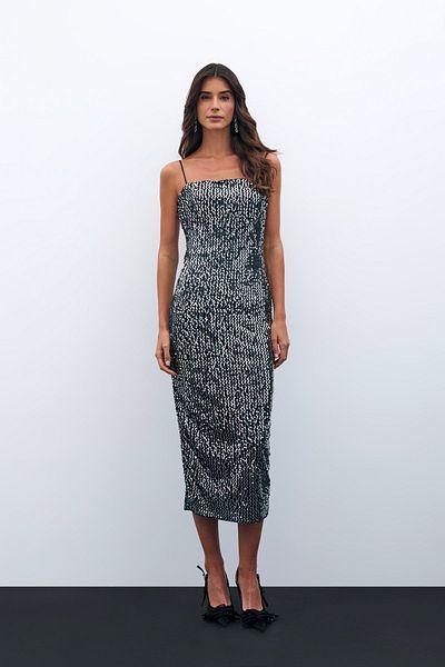 Sateen Rochie lungă din catifea cu paiete - argintiu