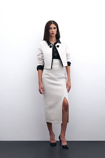 Sateen Fusta creion din tweed de culoare piatră