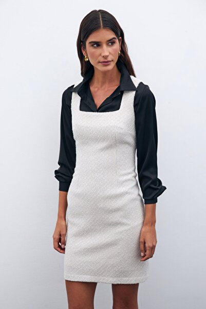 Sateen Mini Tüvit Elbise - Taş