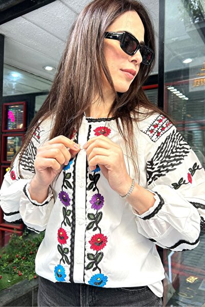 Ateilerdijle Vintage μπλούζα με μανίκια με μπαλόνι με λεπτομέρεια με κουμπιά με κουμπιά με λαιμόκοψη