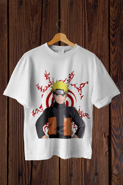 FECCY Tricou oversize din bumbac cu imprimeu Naruto Uzumaki