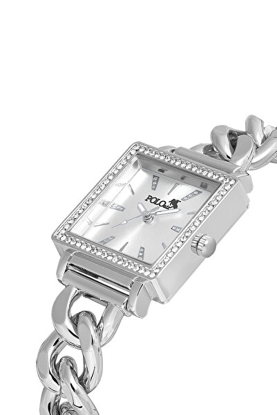 Polo Air ساعة نسائية مربعة بسلسلة مفصلة بحجر فاخر - فضي PL-1485B2x