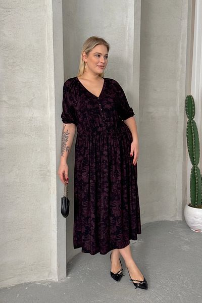 Stil Diva Plus Size Short Sleeve V Neck Front Button Elastic Waist Dress 303699