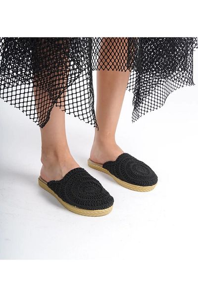 WOSSE Women Straw Lace Knitted Women's Slippers
