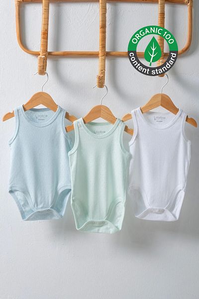 Lilabio Mint 3-Piece Jacquard 100% Organic Cotton Baby Body Set