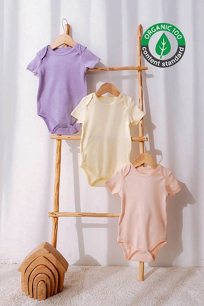 Lilabio Lilac 3-Piece Jacquard 100% Organic Cotton Baby Bodysuit
