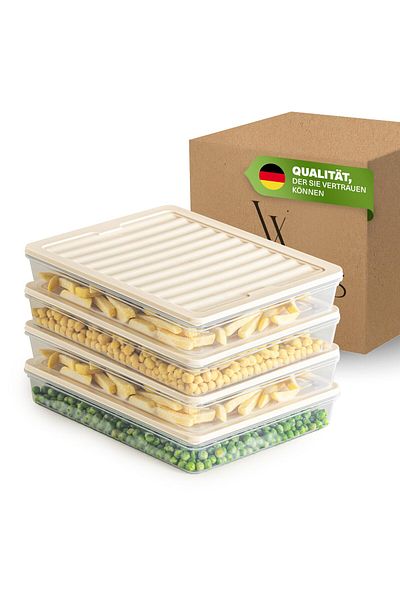 Viwares Stapelbare Frischhaltedosen 4er Set, Gefrierfach & Kühlschrank Organizer mit Deckel