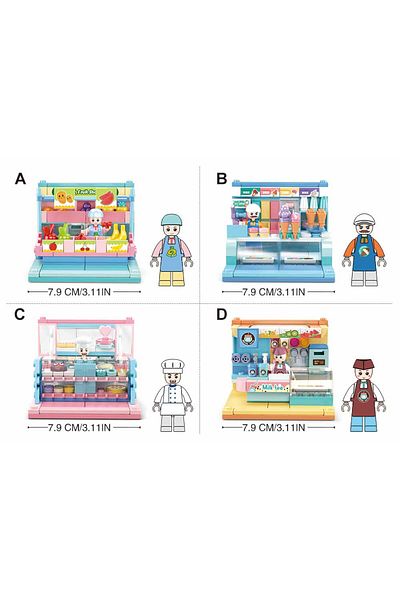Sluban Mini Handcraft Series - Shops Building Blocks (8 in One Box) With Mini Figures