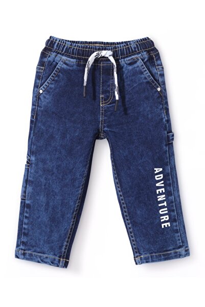 Babyhug Babyhug Denim Full Length With Stretch Washed Jeans Text Print - Blue
