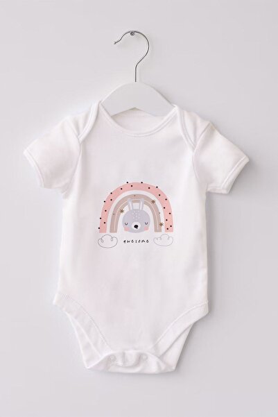 Lilabio 100% Organic Cotton 3-Piece Printed Short Sleeve Baby Body Rainbow Rabbit