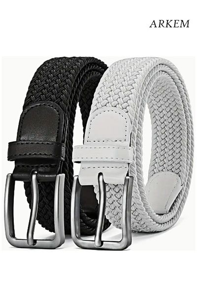 ARKEM CLUB Flexible Knitted Belt 3.5 cm Set of 2 for Men.