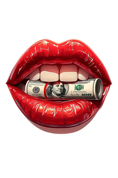 MegaSticker Kırmızı Rujlu Dolarlı Dudak Araba, Motorsiklet, Kask, Laptop, Cam...