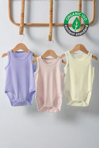Lilabio Lilac 3-Piece Jacquard 100% Organic Cotton Baby Body Set