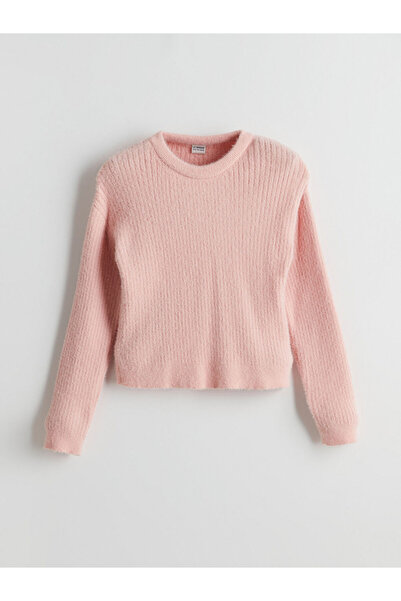 LC Waikiki Pink Crew Neck Girl's Knitwear Sweater