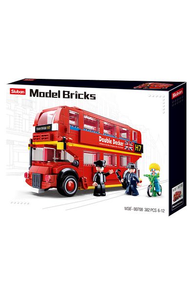 Sluban Red London Double-Decker Bus Building Set 382 Pieces, with Minifigures