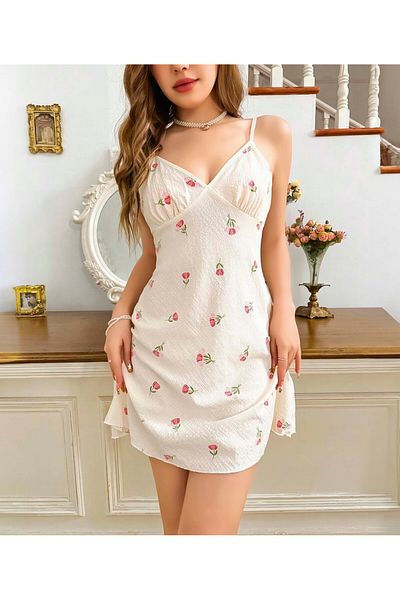 SÜSEN LİNGERİE Sweat Absorbing High Quality Women Nightdress, Women Dress Nightdress with Rope Straps, New Bride Dowry Nightdress