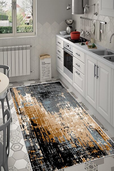 Zeria Home Kaymaz Taban Yıkanabilir Dijital Baskı Mutfak Halısı Halı Yolluk