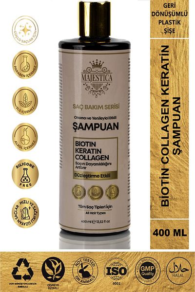 Majestica (Salt-Free) Biotin Keratin Collagen Shampoo 400ml, Repairing and Regenerating Effect