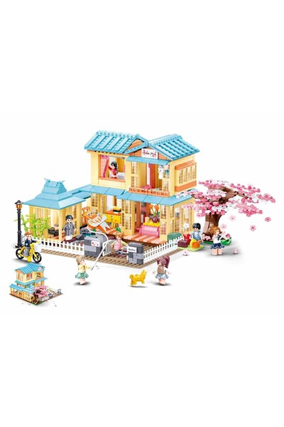 Sluban سلسلة أحلام الفتاة - مكعبات بناء بيت الضيافة الياباني 1029 قطعة مع 8 شخصيات صغيرة