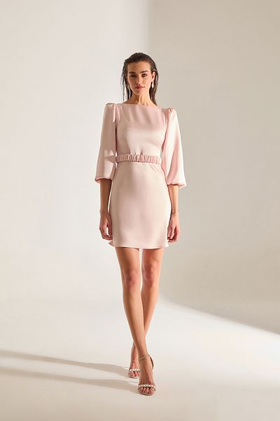 BETTY & SAM Julie Balloon Sleeve Mini Pudra Engagement Dress