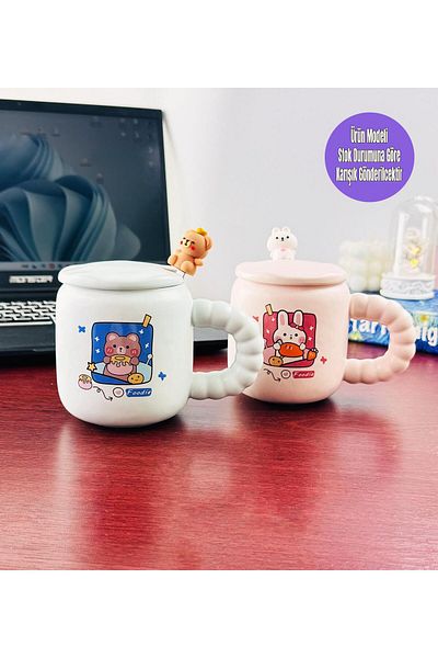 Gift Moda Ceramic Mug with Cute Rabbit and Bear Design