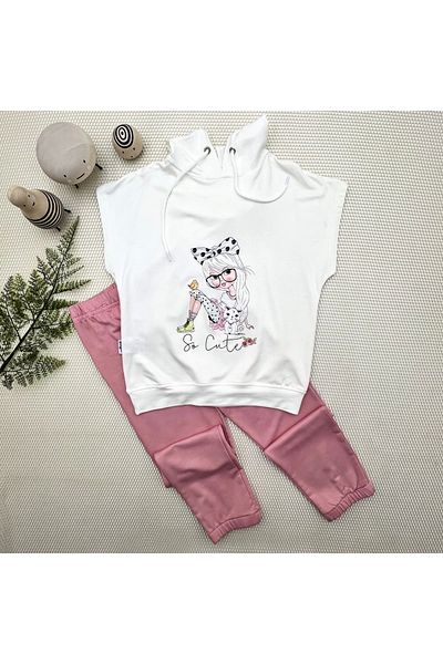 Ecenaz 3-4-5 Years Old Hooded Cute Girl Printed Short Sleeve 2-Piece Girl Boy Kids Set Rose Dried
