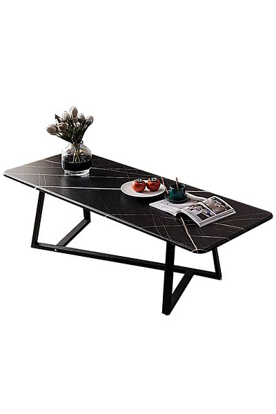 EqiEch Coffee Table Desk, Rectangular Light Luxury Tea Table, Steel Frame, Stylish & Stable，Black