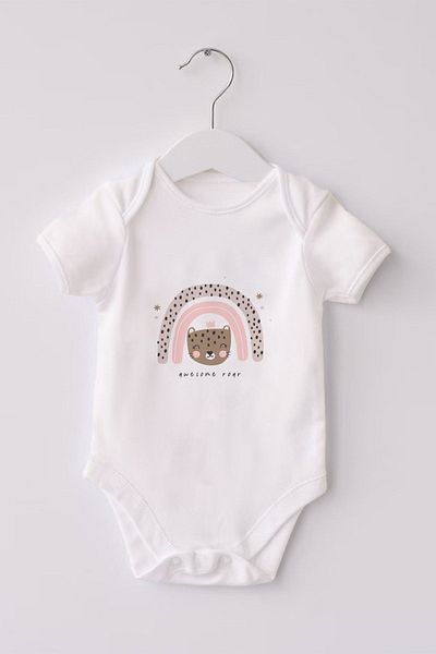 Lilabio 100% Organic Cotton 3-Piece Printed Short Sleeve Baby Body Rainbow Rabbit
