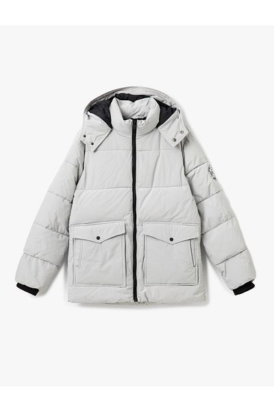 Koton New Season Printed Covered Pocket Detailed Slim Fit Hooded Puffer Coat