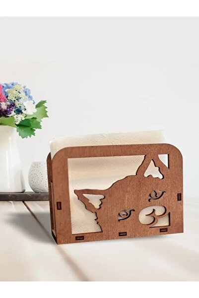 ouz dekor Walnut Colored Cat Themed Wooden Decorative Napkin Holder