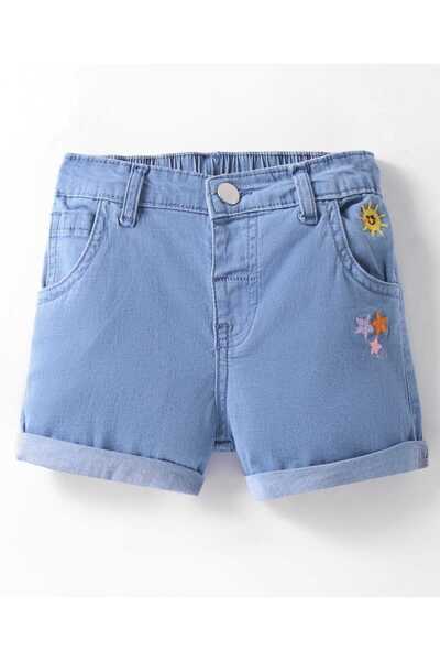 Bonfino شورت جينز بونفينو مطرز بالشمس والنجوم - أزرق