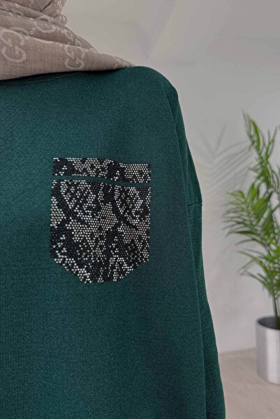 Ka Hijab Stoned Pocket Mercerized Hijab Set - Emerald