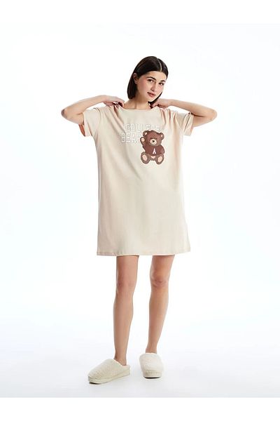 LC Waikiki Lcw Young Pink Crew Neck Printed Women's Nightgown