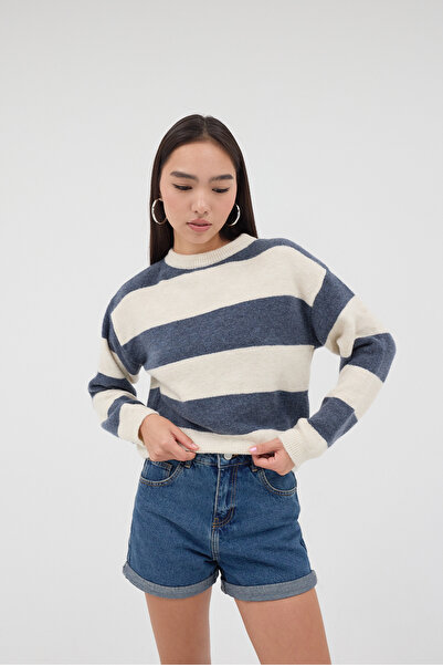 Addax Bisiklet Yaka Çizgili Triko Kazak K3359-D5