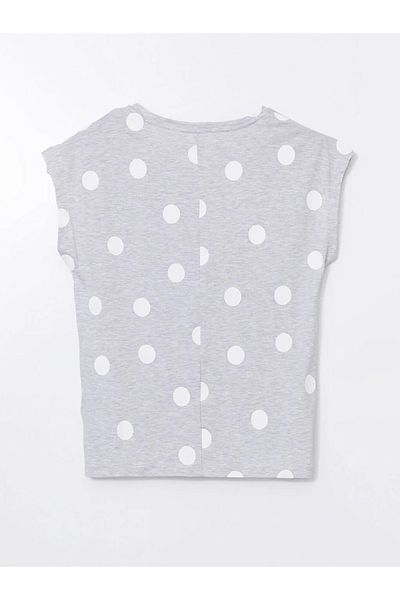 LC Waikiki Lcw Dream Gray V-Neck Polka Dot Women's Sleepwear Top