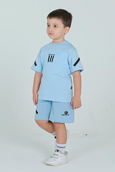 Black One Unisex Cycling Neck Stripe Print Detail Tshirt Adjustable Waist Elastic Tracksuit Suit