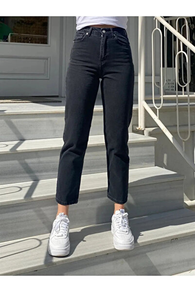 JAXEN Blugi Julia Femei Negri cu talie înaltă Lycra Mom Jenas Denim Jeans Pan...